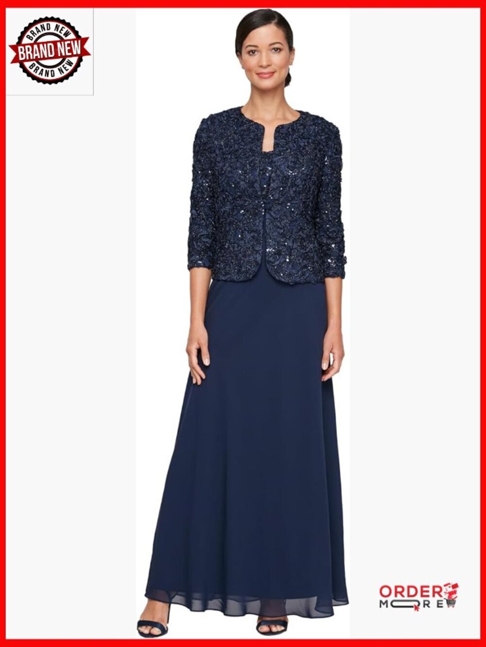 Two Piece Mother of Bride Dress w/ Lace Jacket Petite Reg